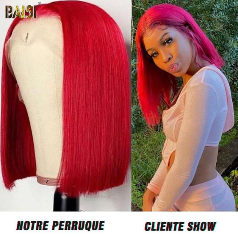BAISI Perruque Top Modèle Perruque Lisse Rouge Avec 4x4 Closure 12 Pouces