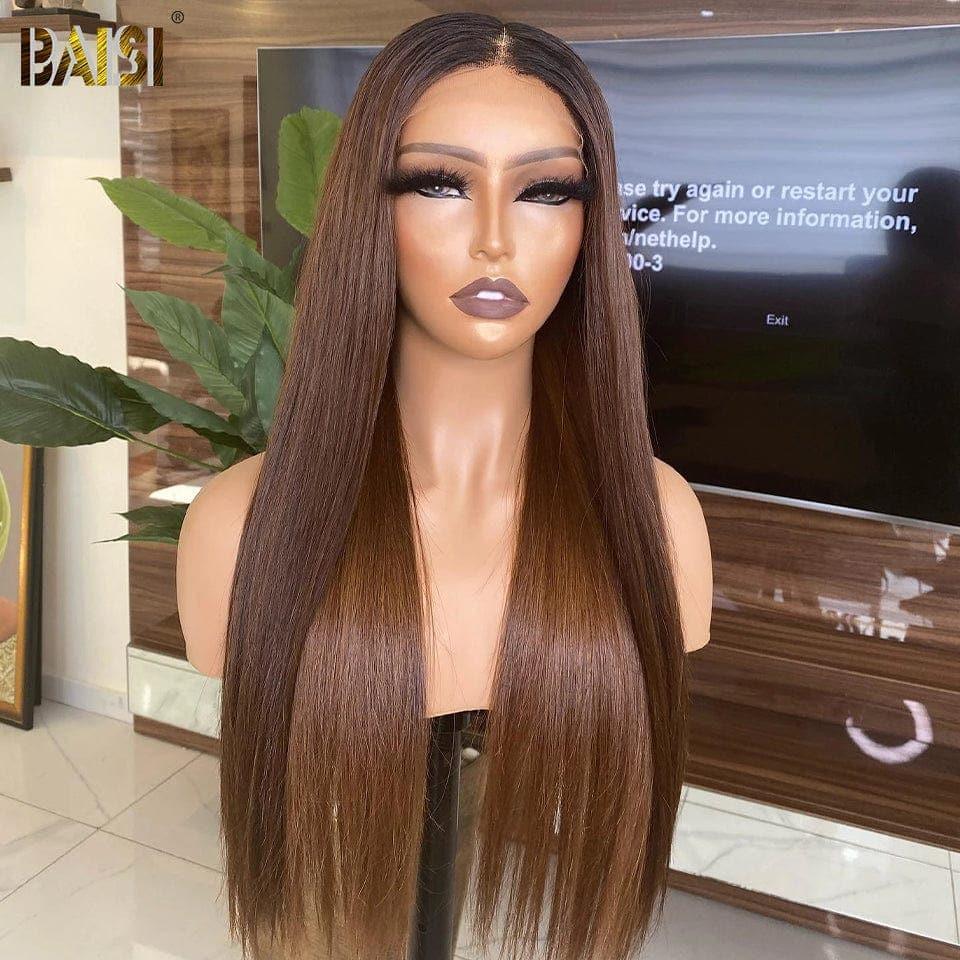 BAISI Acquista almeno 2 parrucche al prezzo di fabbrica fornitore 13x4 Lace Frontal Parrucca Liscia Nero Marrone 1B#4 Senza Colla Lace già tagliata Facile da Indossare in 100% Capelli Umani (Nessun Codice Necessario)