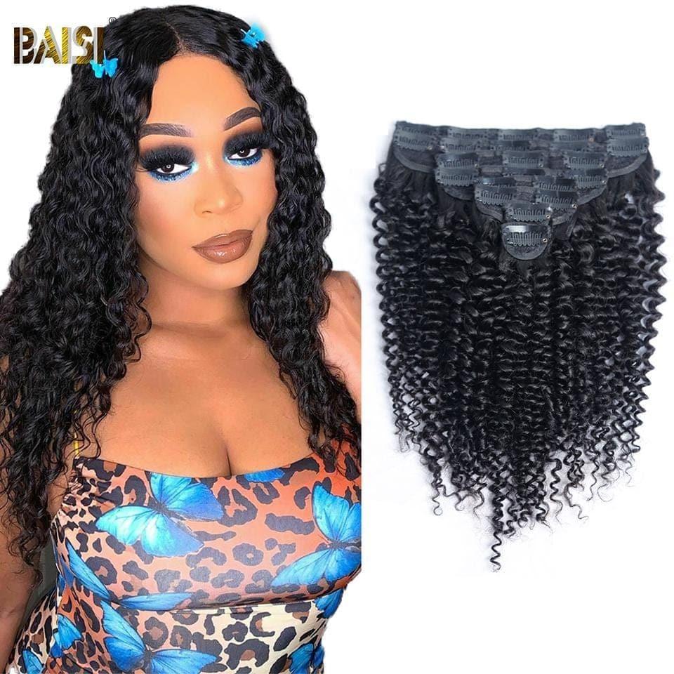 BAISI Extensões com Clips Encaracoladas em 100% Cabelo Humano 8 Peças e 120G por Lote
