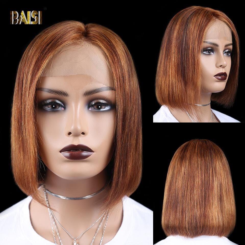 BAISI 13X4 Lace Frontal Bob Perruque coupe Carrée couleur 100% Cheveux Humains