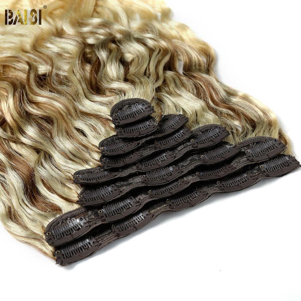 BAISI Extensions À Clips F-T#6-#613 Body Wave En 100% Cheveux Humains 8 Pièces et 120G Par Lot