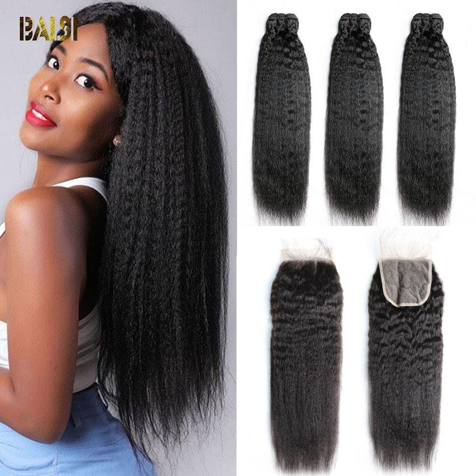 BAISI 10A Tissage Avec Closure/Frontal En Grand Solde Kinky Straight