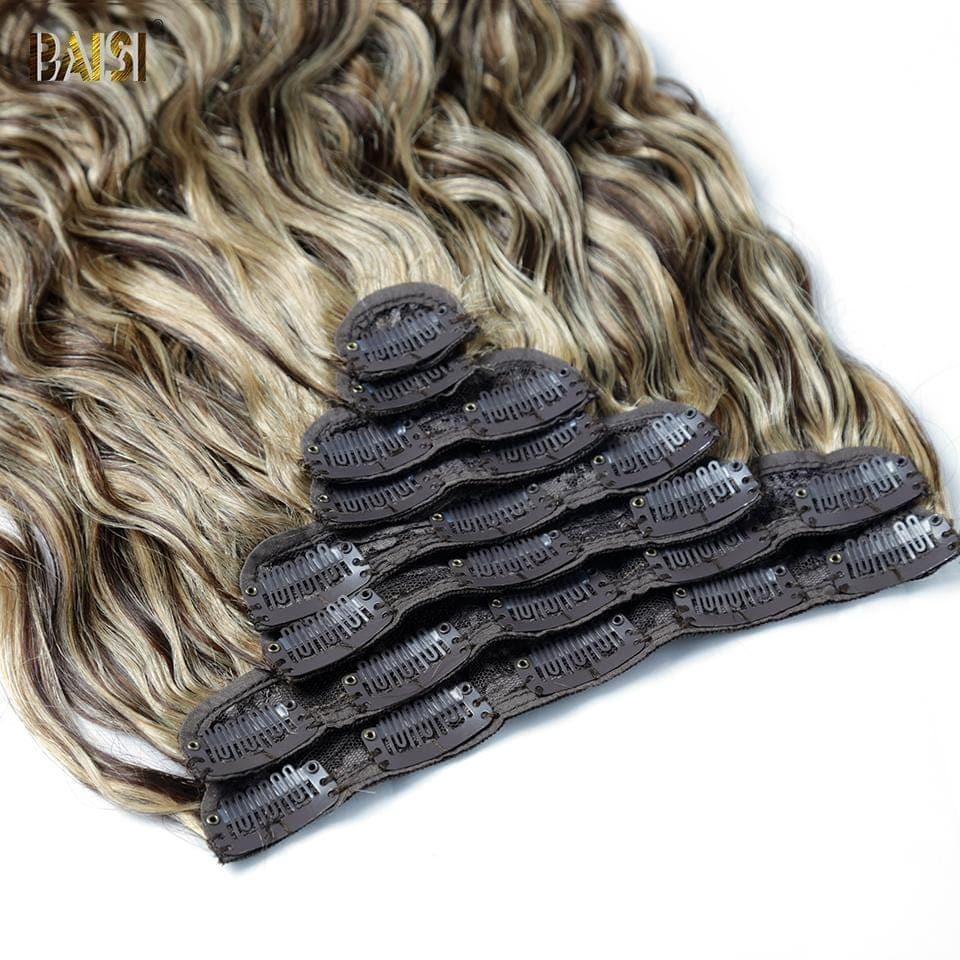 BAISI Extensions À Clips F#4-#27 Body Wave En 100% Cheveux Humains 8 Pièces et 120G Par Lot
