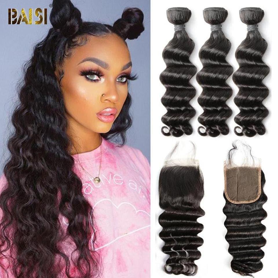 BAISI Trois Boules De Tissage Avec Une Closure En Black Friday Promotion De 20-28 Pouces