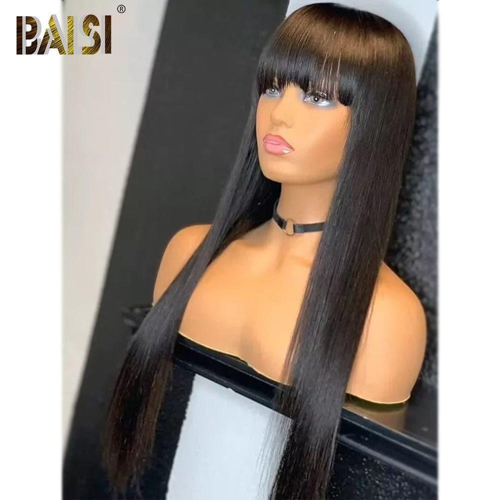BAISI 4x4 closure perruque lisse avec frange coupe chinoise en 100% cheveux humains en cheveux indians brésiliens de bonne qualité