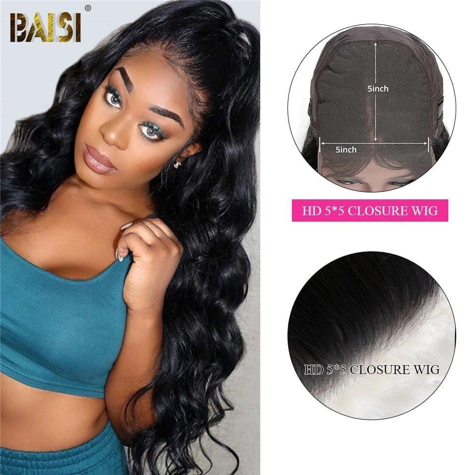 BAISI Peruca Closure 5*5 HD em Cabelo Humano