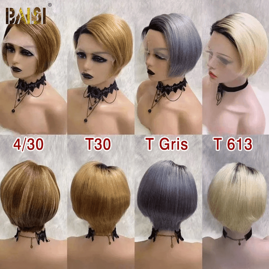 BAISI Achetez 2 perruques minimum au prix d'usine fournisseur pixie perruque Fabriqué à la Machine Lisse ou Lace 13*4 Perruque pixie Lisse en 100% Vrais Cheveux Humains En Couleur Variée (Pas Besoins De Code)