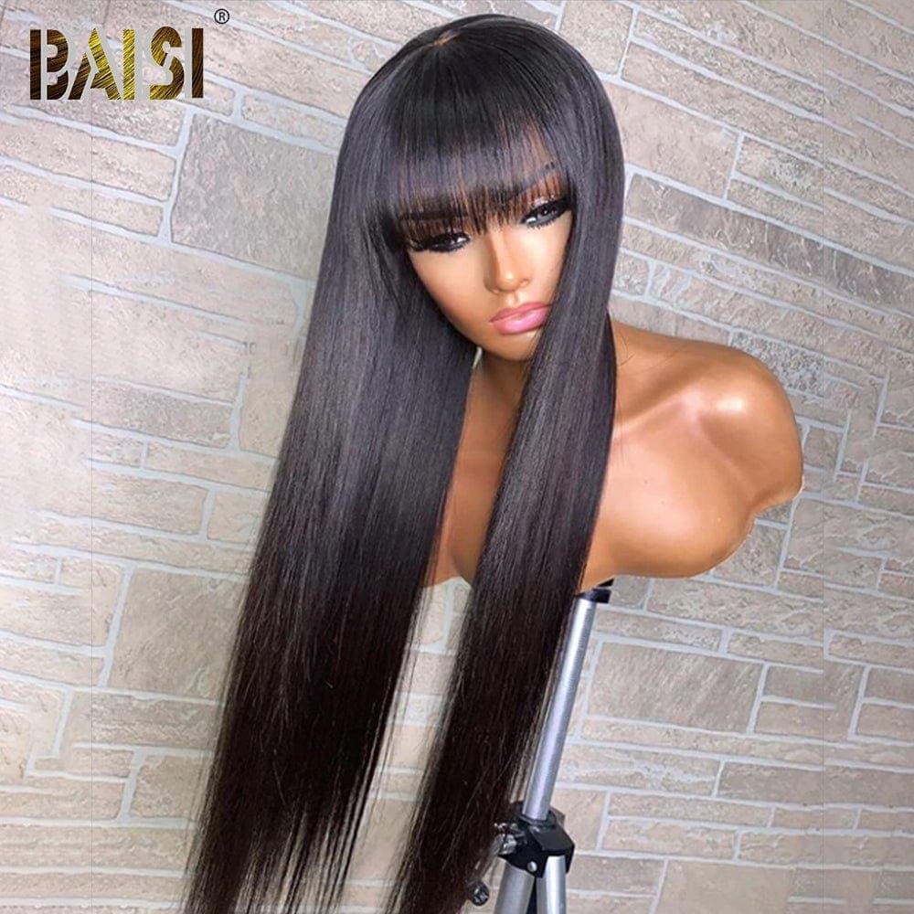 BAISI 4x4 closure perruque lisse avec frange coupe chinoise en 100% cheveux humains en cheveux indians brésiliens de bonne qualité