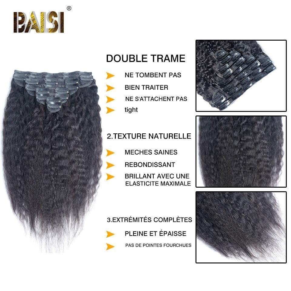 BAISI Extensions À Clips Kinky Straight En 100% Cheveux Humains 8 Pièces et 120G Par Lot