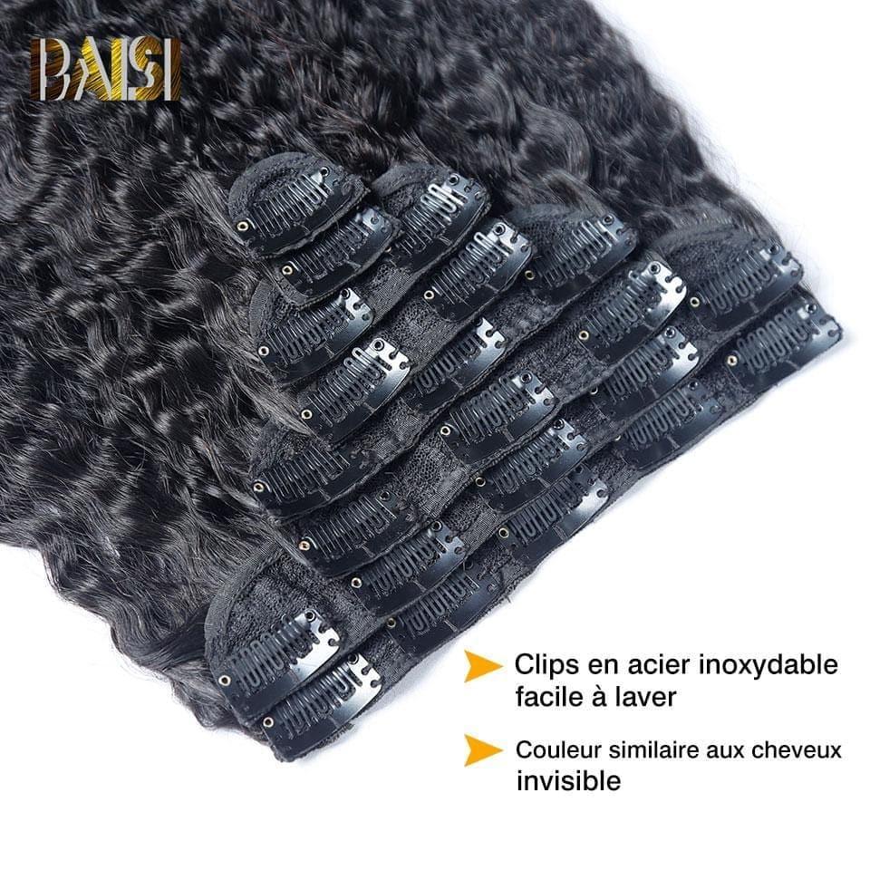 BAISI Extensions À Clips Kinky Straight En 100% Cheveux Humains 8 Pièces et 120G Par Lot