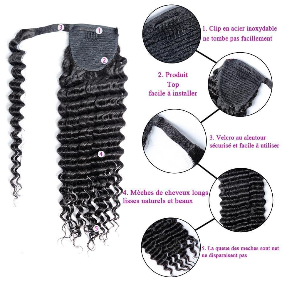 BAISI Queue De Cheval Deep Wave En 100% Cheveux Naturels
