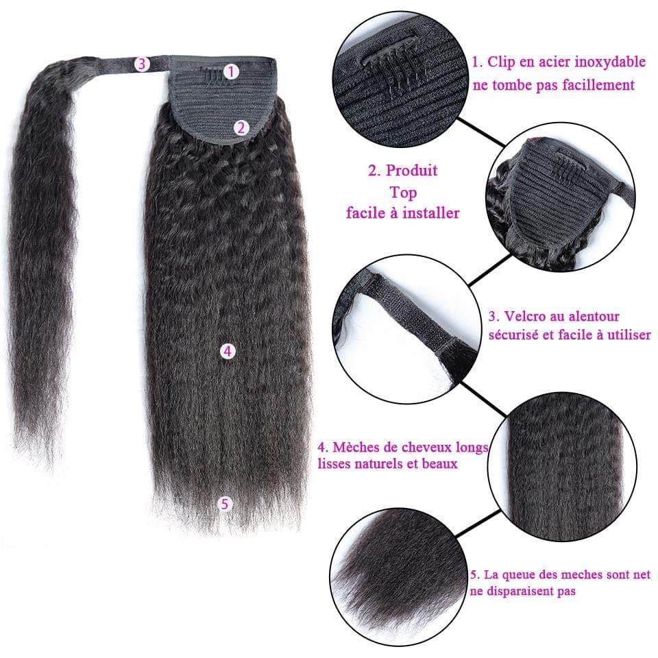 BAISI Queue De Cheval Kinky Straight En 100% Cheveux Naturels