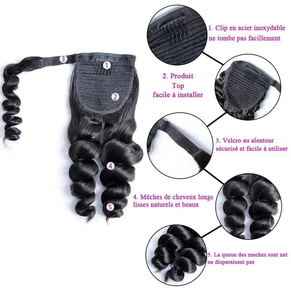 BAISI Queue De Cheval Loose Wave En 100% Cheveux Naturels
