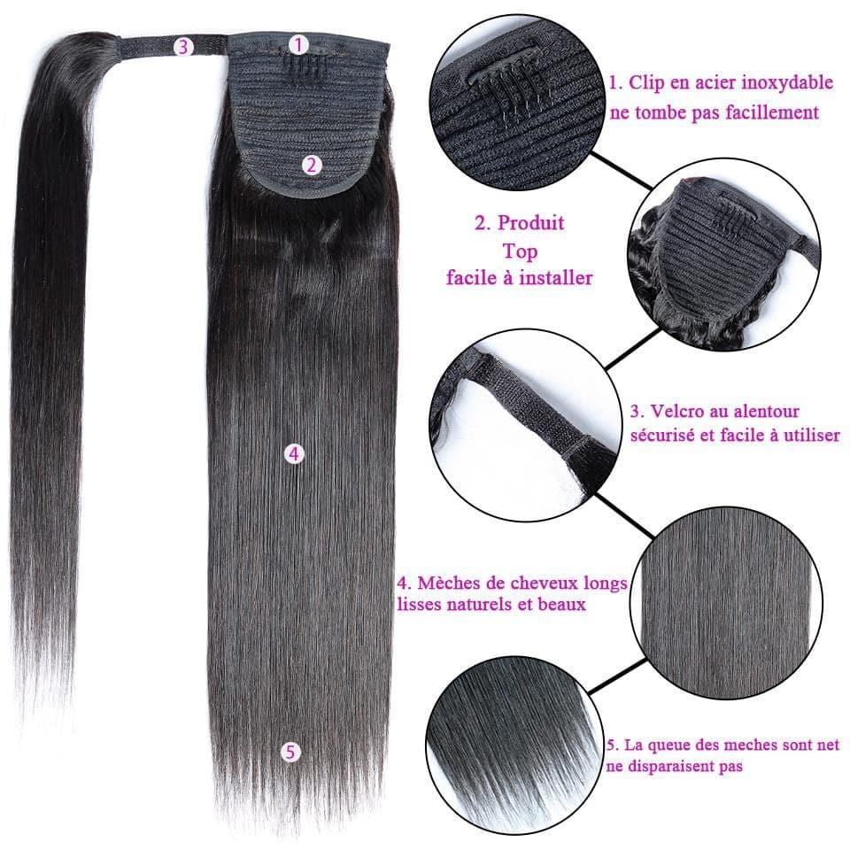 BAISI Queue De Cheval Lisse En 100% Cheveux Naturels