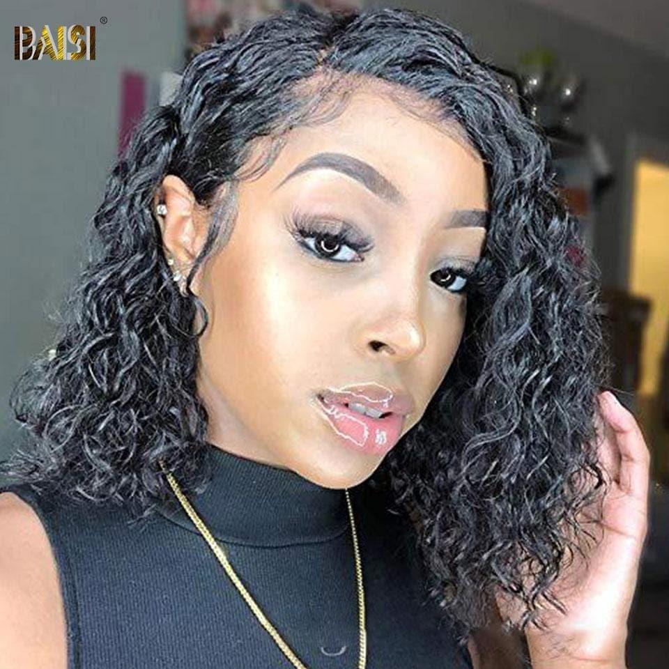 BAISI Bob 13X4 lace frontal Perruque Bouclée Water Wave 100% Cheveux Humains