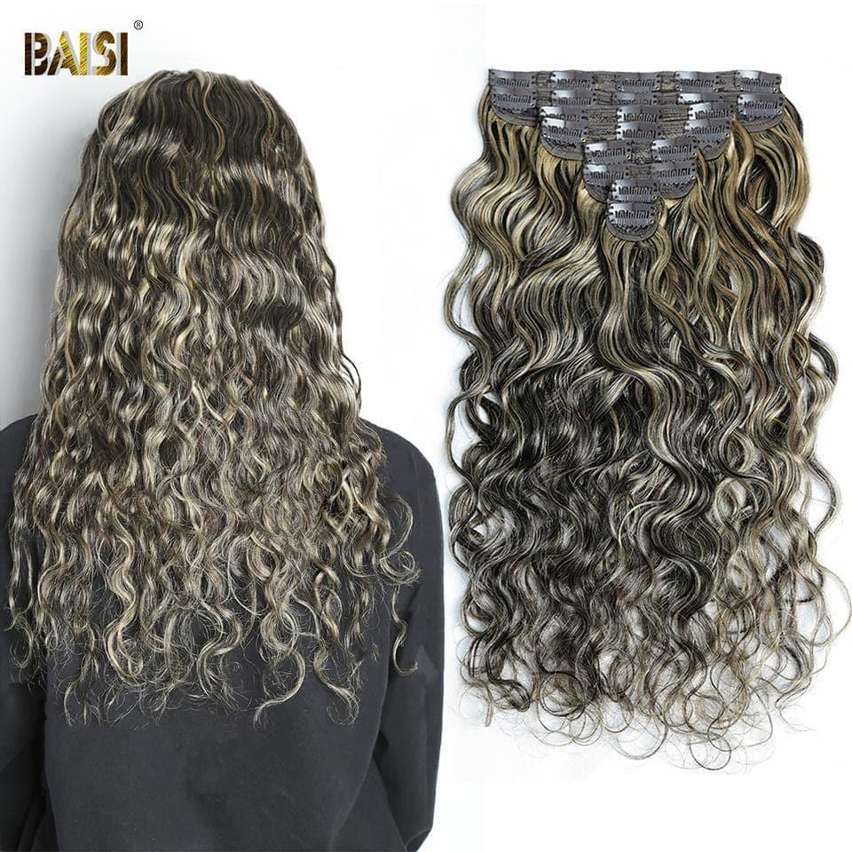 BAISI Extensões de clip T1B#4-#27 Body Wave em 100% cabelo humano 8 peças e 120 g por lote