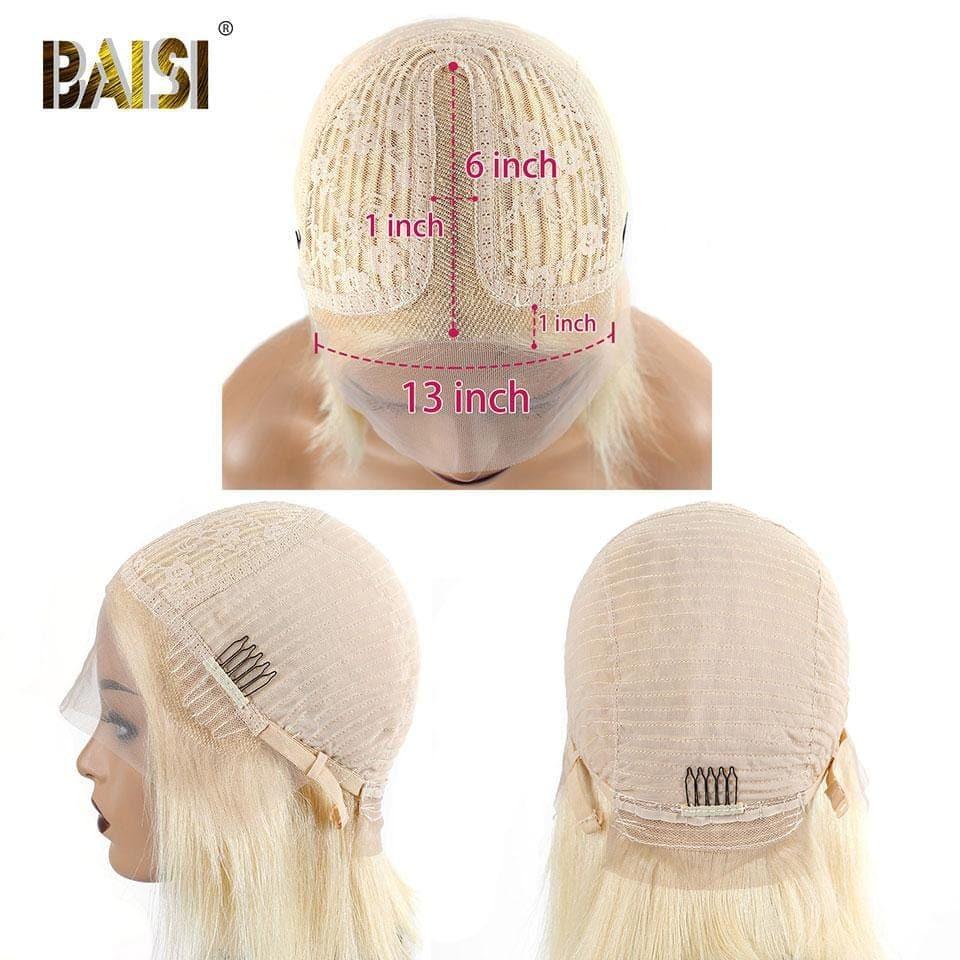 BAISI #613 T-Part Lace Frontal Perruque Blonde Bouclée Body Wave Avec Transparent lace 13x1x6