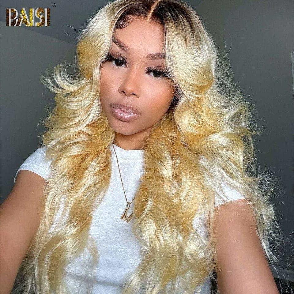 BAISI Achetez 2 perruques minimum au prix d'usine fournisseur 13X4 Frontal Perruque Body Wave En Blonde Avec Racines Marron #4#613 En 100% Vrais Cheveux Humains (Pas Besoins De Code)