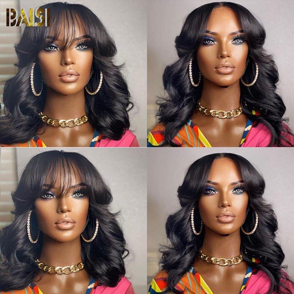 BAISI Achetez 2 perruques minimum au prix d'usine fournisseur Perruque 4X4 lace 1BT4# Lisse Bob 68€ ou Bouclée Loose Wave avec Frange en Noir (Pas Besoins De Code)