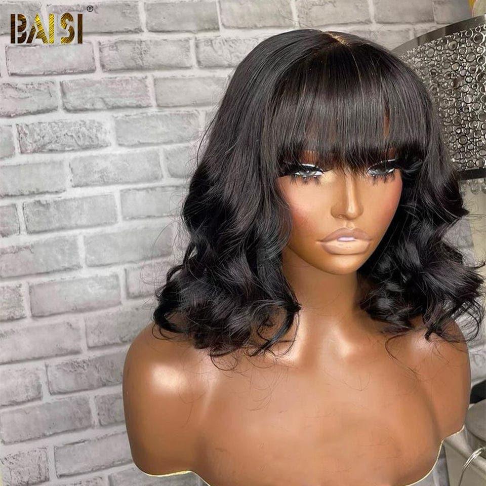 BAISI Achetez 2 perruques minimum au prix d'usine fournisseur perruque pixie Lisse avec 13x4 lace frontal ou Bob Perruque Avec Frange Ondulé Body Wave 100% Cheveux Humains (Pas Besoin de Code)