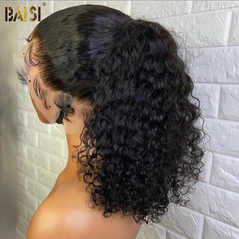 BAISI 360 Peruca Lace Curly em Cabelo Humano Verdadeiro Coque