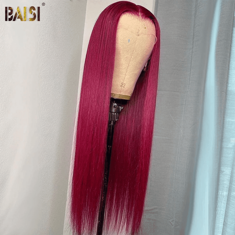 BAISI Achetez 2 perruques minimum au prix d'usine fournisseur 13x4 Lace Frontal Perruque Lisse Rouge Foncé ou 2X6 lace 99J# de luxe SDD straight 20 pouces en 100% Cheveux Humains (Pas Besoin de Code)