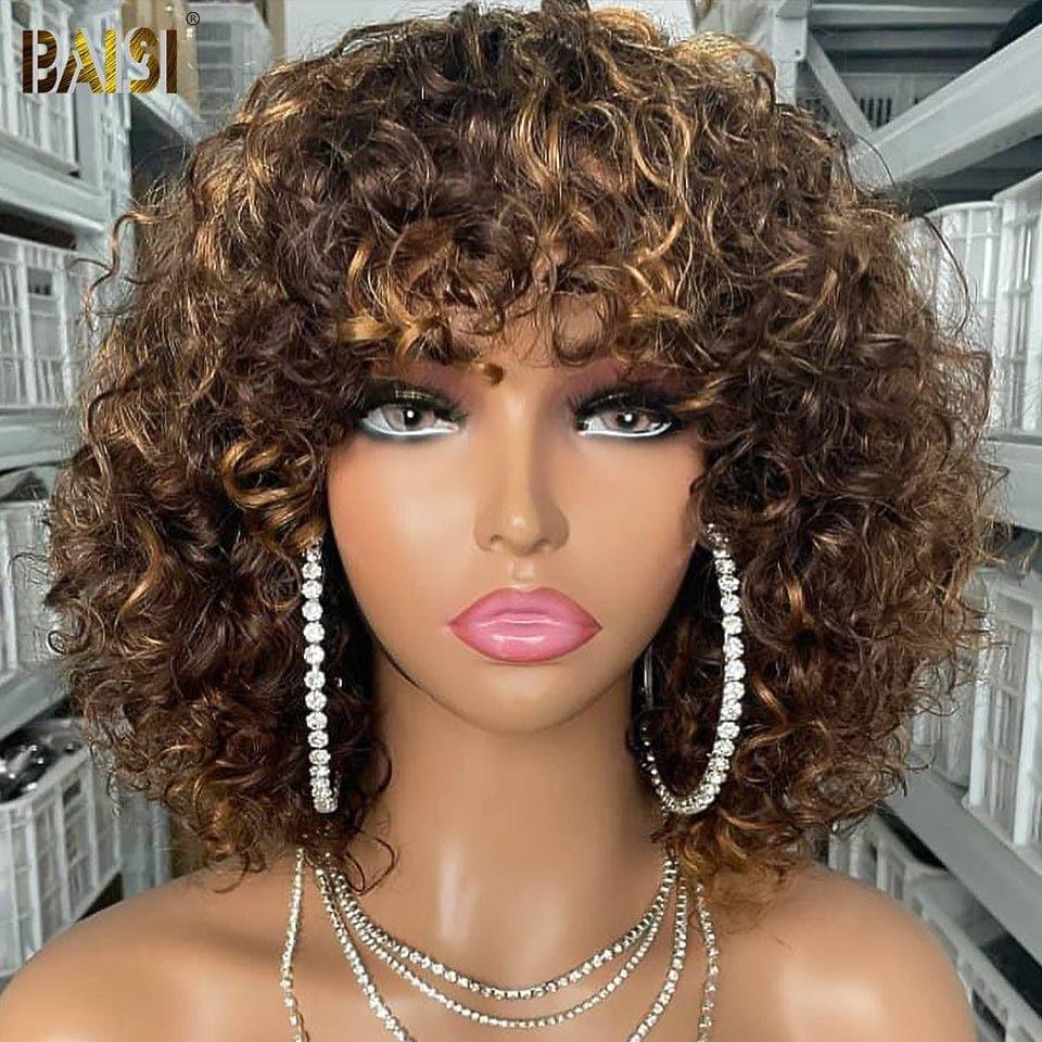 BAISI Andrée perruqueavec frange 4#mix27# deep wave en 100% Cheveux Humains