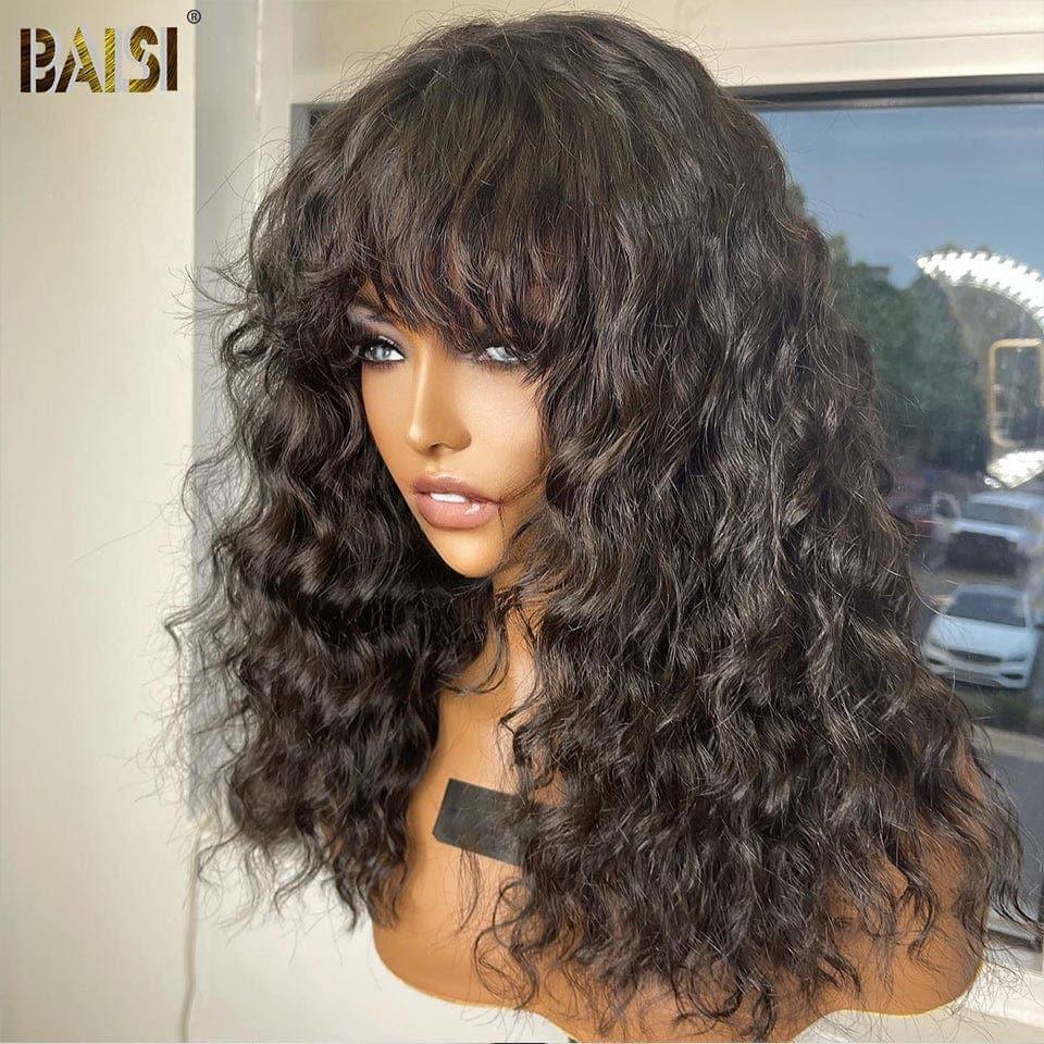 BAISI 4x4 closure perruque Deep Wave avec frange coupe chinoise en 100% cheveux humains