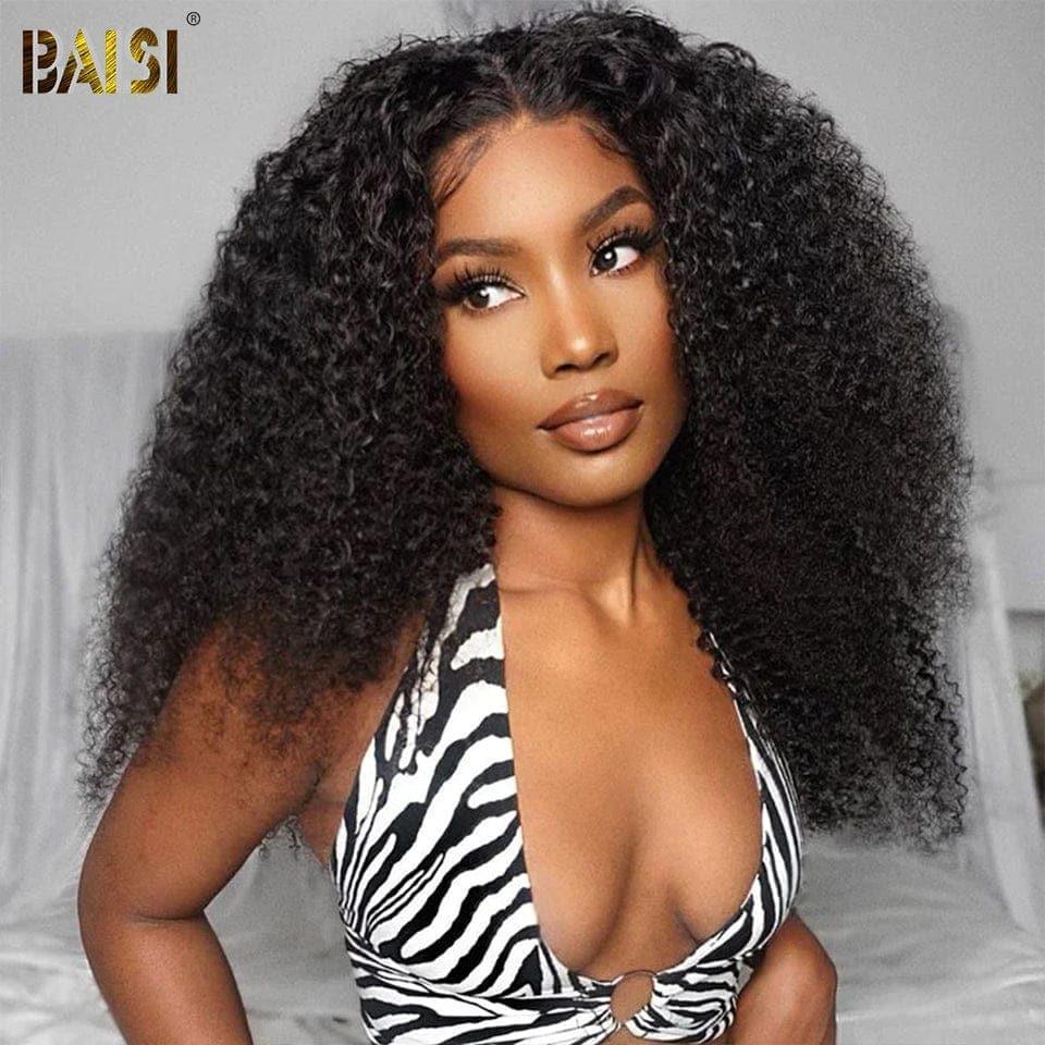BAISI Achetez 2 perruques minimum au prix d'usine fournisseur 4x4 Closure Perruque Kinky Curly En 100% Cheveux Humains En Cheveux Indians Brésiliens De Bonne Qualité (Pas besoins de code)