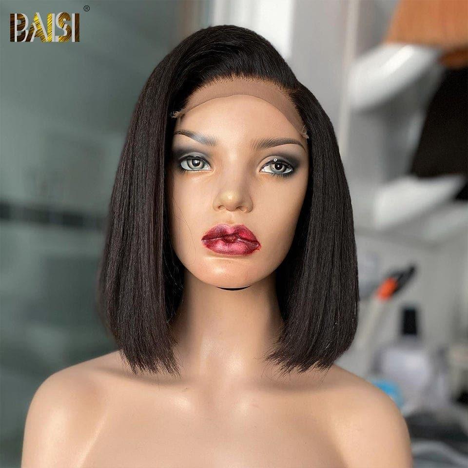 BAISI Achetez 2 perruques minimum au prix d'usine fournisseur 4x4 Lace Closure Perruque Bob Kinky Straight en 100% Vrais Cheveux Humains (Pas Besoin De Code)