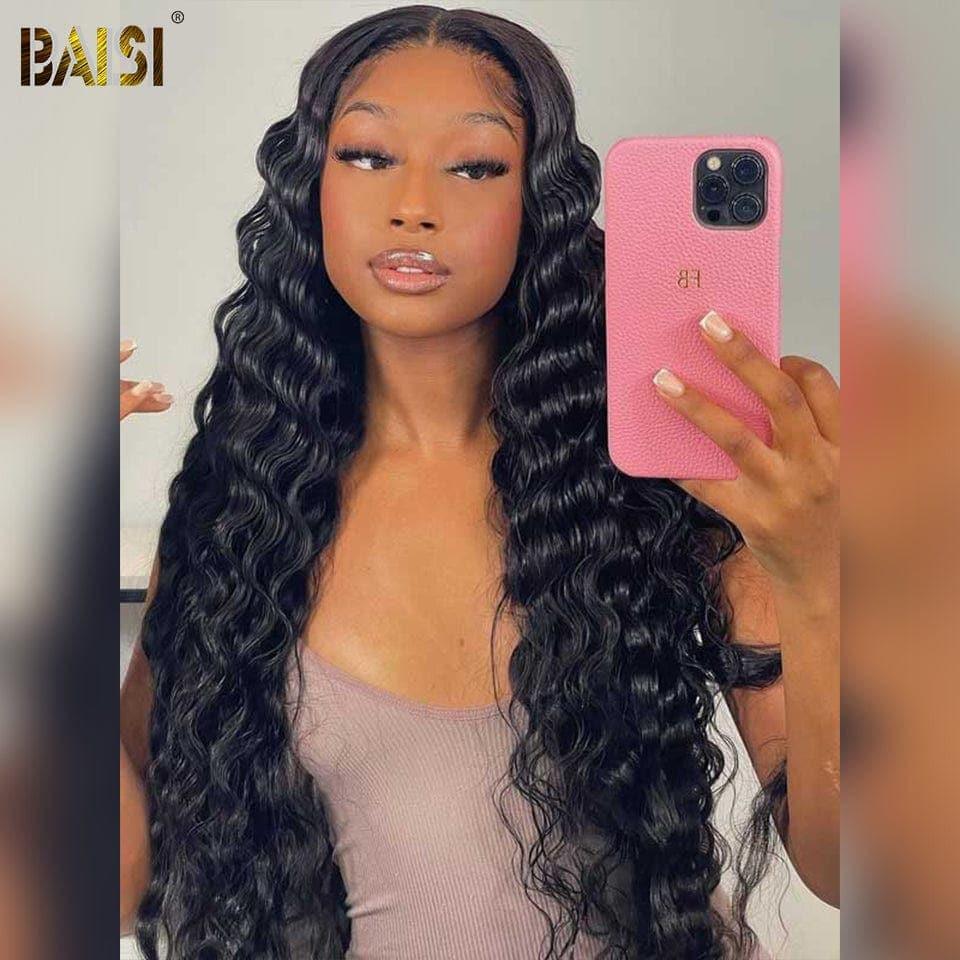BAISI Peruca Longa Deep Wave Personalizada 250% Densidade 40 Polegadas