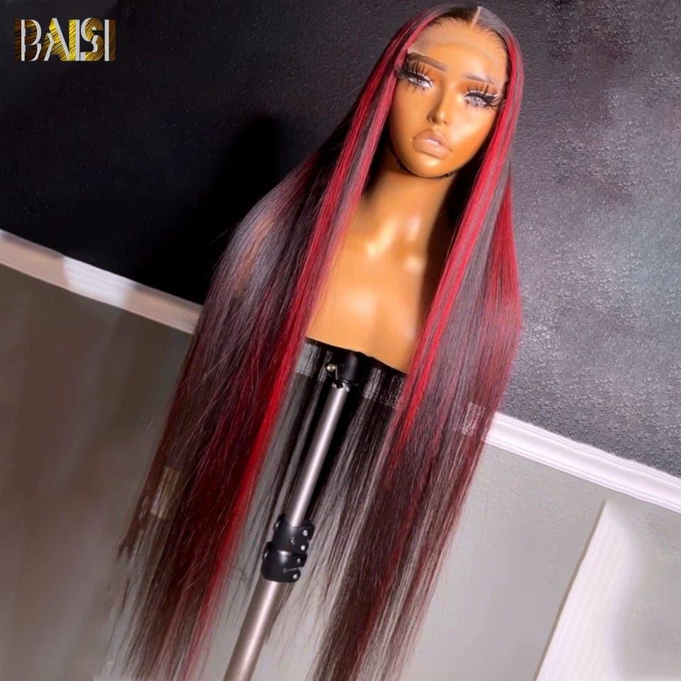 Parrucca frontale in pizzo 13x4 BAISI dritta 1b rosso misto in 100% capelli umani