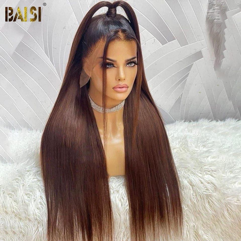BAISI Acquista almeno 2 parrucche al prezzo di fabbrica fornitore 13x4 Lace Frontal Parrucca Liscia Nero Marrone 1B#4 Senza Colla Lace già tagliata Facile da Indossare in 100% Capelli Umani (Nessun Codice Necessario)