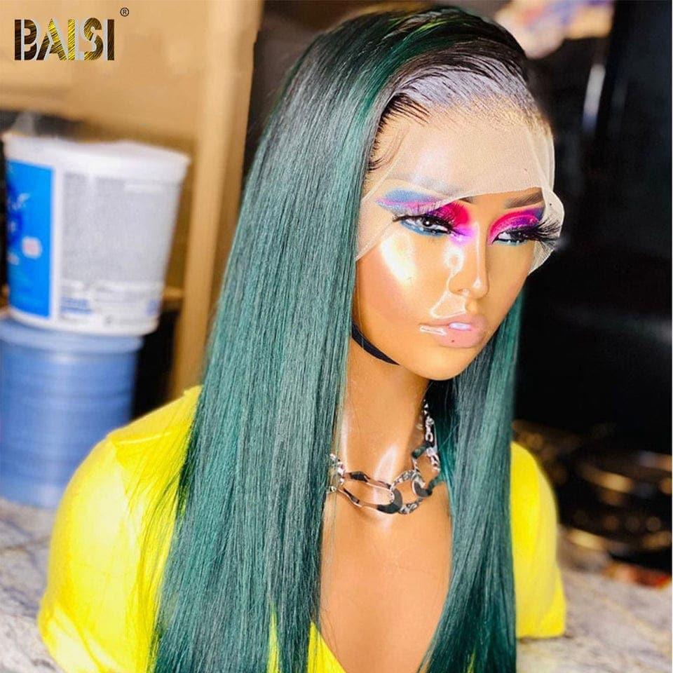 BAISI 13x4 Lace Frontal Perruque Lisse Emeraude en 100% Cheveux Humains