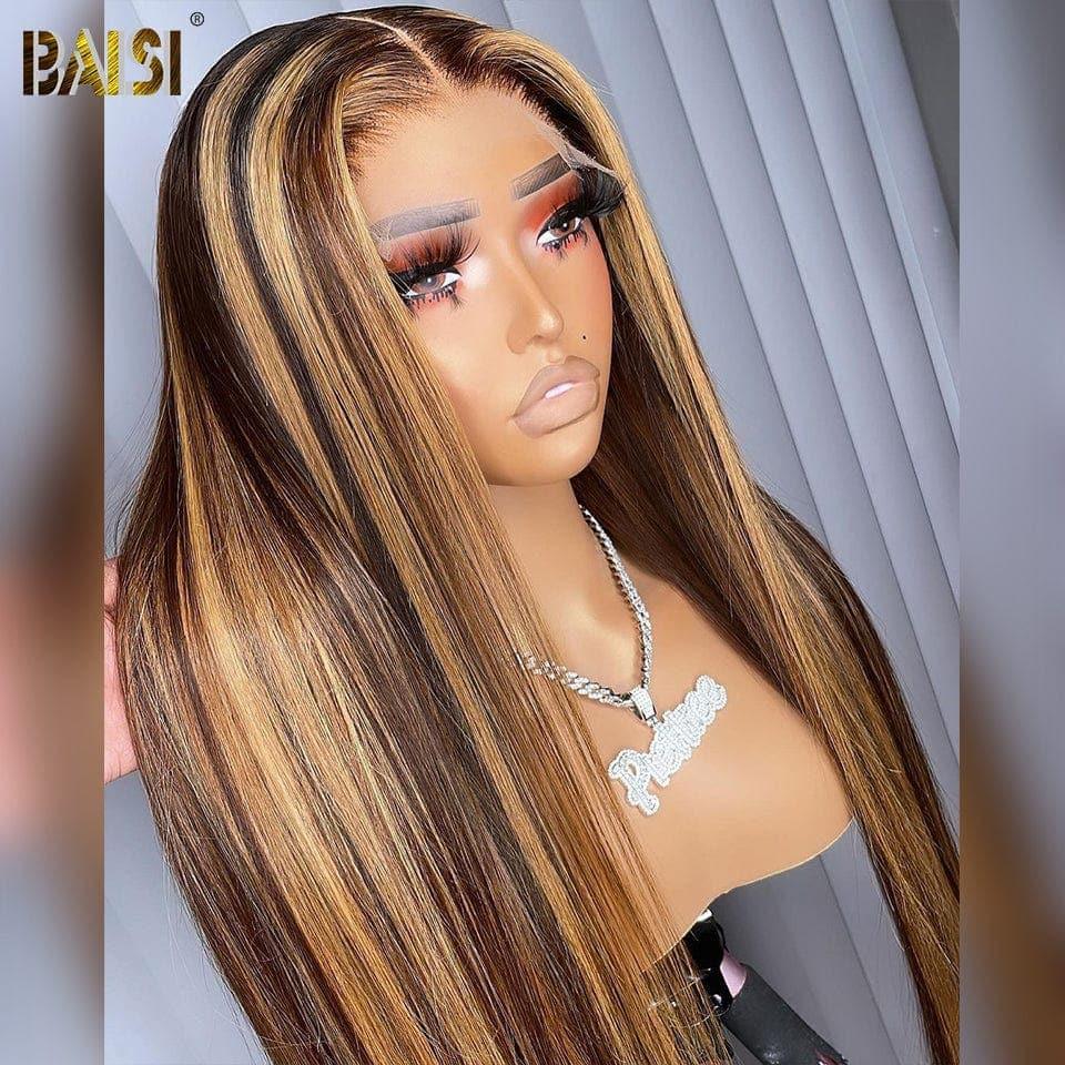 BAISI Morgane 13x4 Lace Frontal Perruque Lisse Miel #4MIX#27 en 100% Cheveux Humains B