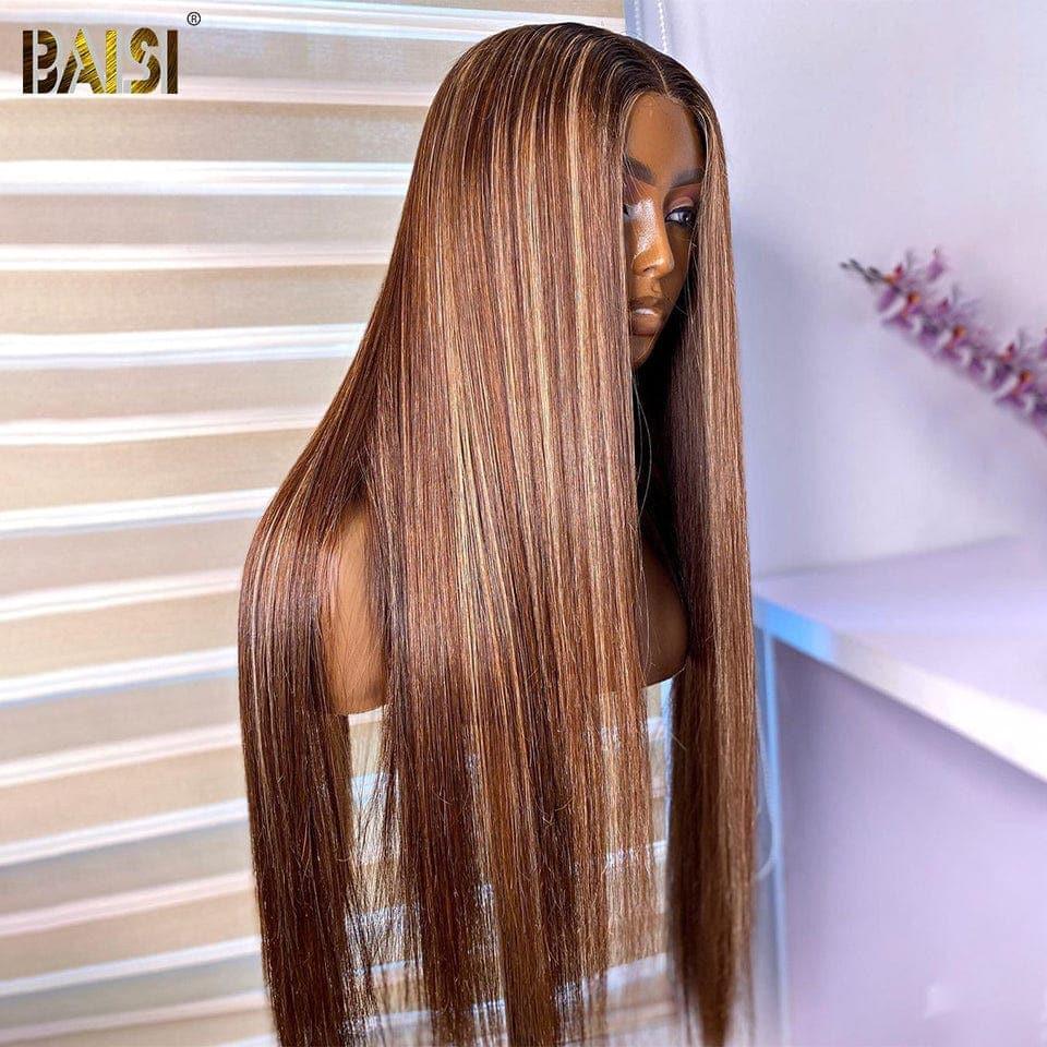 BAISI Morgane 13x4 Lace Frontal Perruque Lisse Miel #4MIX#27 en 100% Cheveux Humains B
