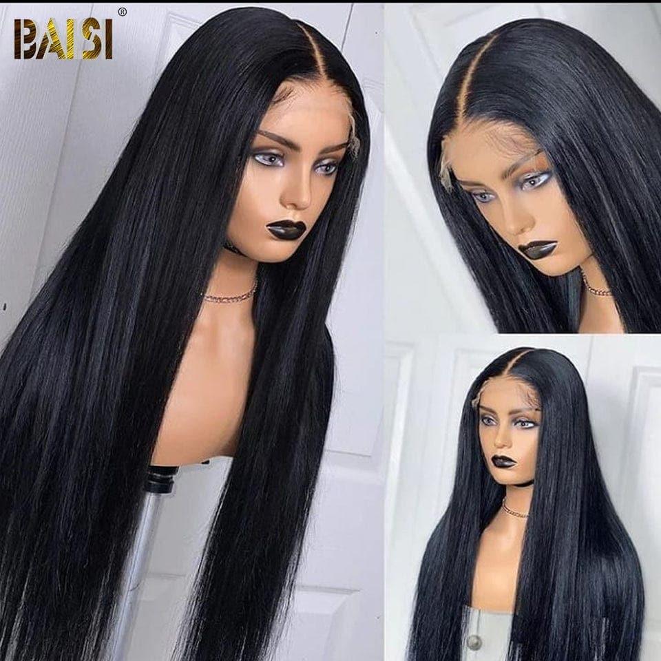 BAISI Achetez 2 perruques minimum au prix d'usine fournisseur 4x4 Closure Perruque Lisse En 100% Cheveux Humains En Cheveux Indians Brésiliens De Bonne Qualité (Pas besoins de code)