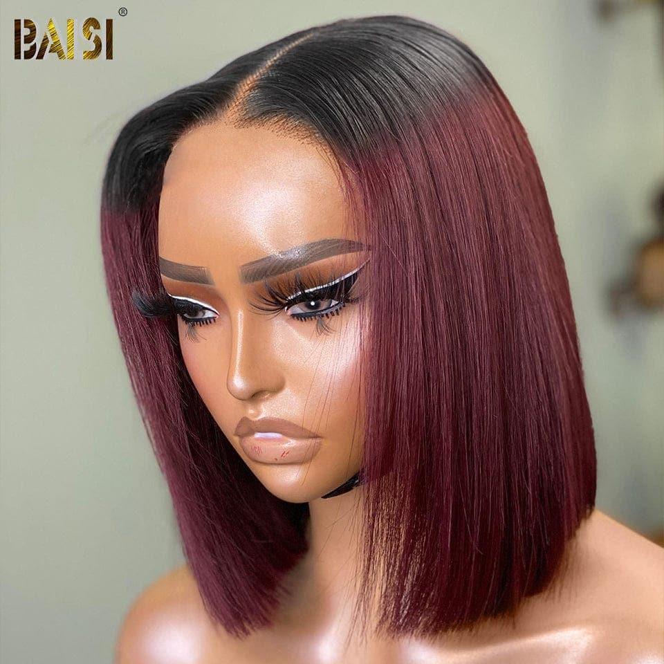 BAISI Achetez 2 perruques minimum au prix d'usine fournisseur 13X4 lace frontal perruque Lisse 28 Pouces 159€ ou 4x4 Perruque Carré Lisse Rouge Bordeaux #1B#99J Pré-plucked Pas Besoin de Colle en 100% Raw Hair (Pas Besoins De Code)