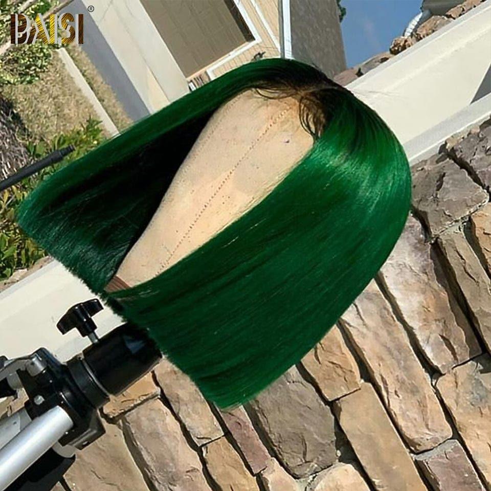 BAISI 13x4 Frontal Perruque Bob Lisse En Noir Vert Emeraude Coupe Carrée En 100% Vrais Cheveux Humains Achetez 5 Pièces PRIX D'USINE (Pas Besoin De Code)