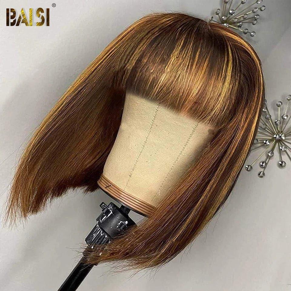 BAISI Achetez 2 perruques minimum au prix d'usine fournisseur Coupe Chinoise Perruque Bob Lisse Avec Frange en Couleur Mixte #4MIX#27 ou egg wave 12 Pouces(Pas Besoins De Code)