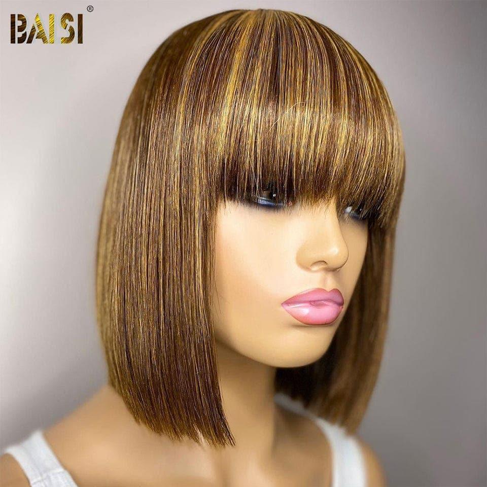 BAISI Achetez 2 perruques minimum au prix d'usine fournisseur Coupe Chinoise Perruque Bob Lisse Avec Frange en Couleur Mixte #4MIX#27 ou egg wave 12 Pouces(Pas Besoins De Code)