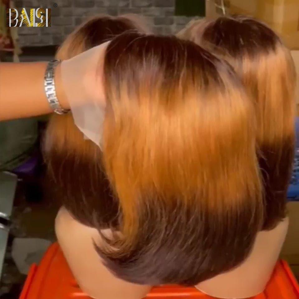 Parrucca bob dritta frontale 13X4 BAISI colore # 4 # 27 # 4 in 100% veri capelli umani