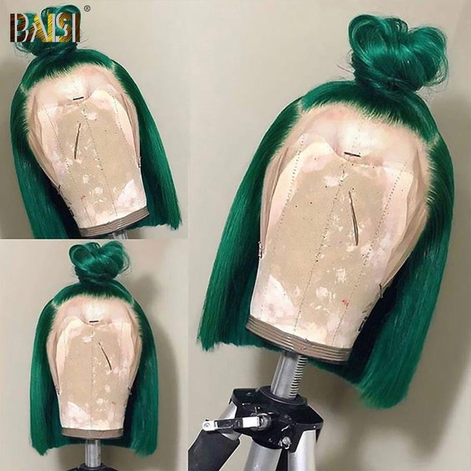 BAISI 13x4 Frontal Perruque Bob Lisse En Vert Emeraude Coupe Carrée En 100% Vrais Cheveux Humains Achetez 5 Pièces PRIX D'USINE (Pas Besoin De Code)
