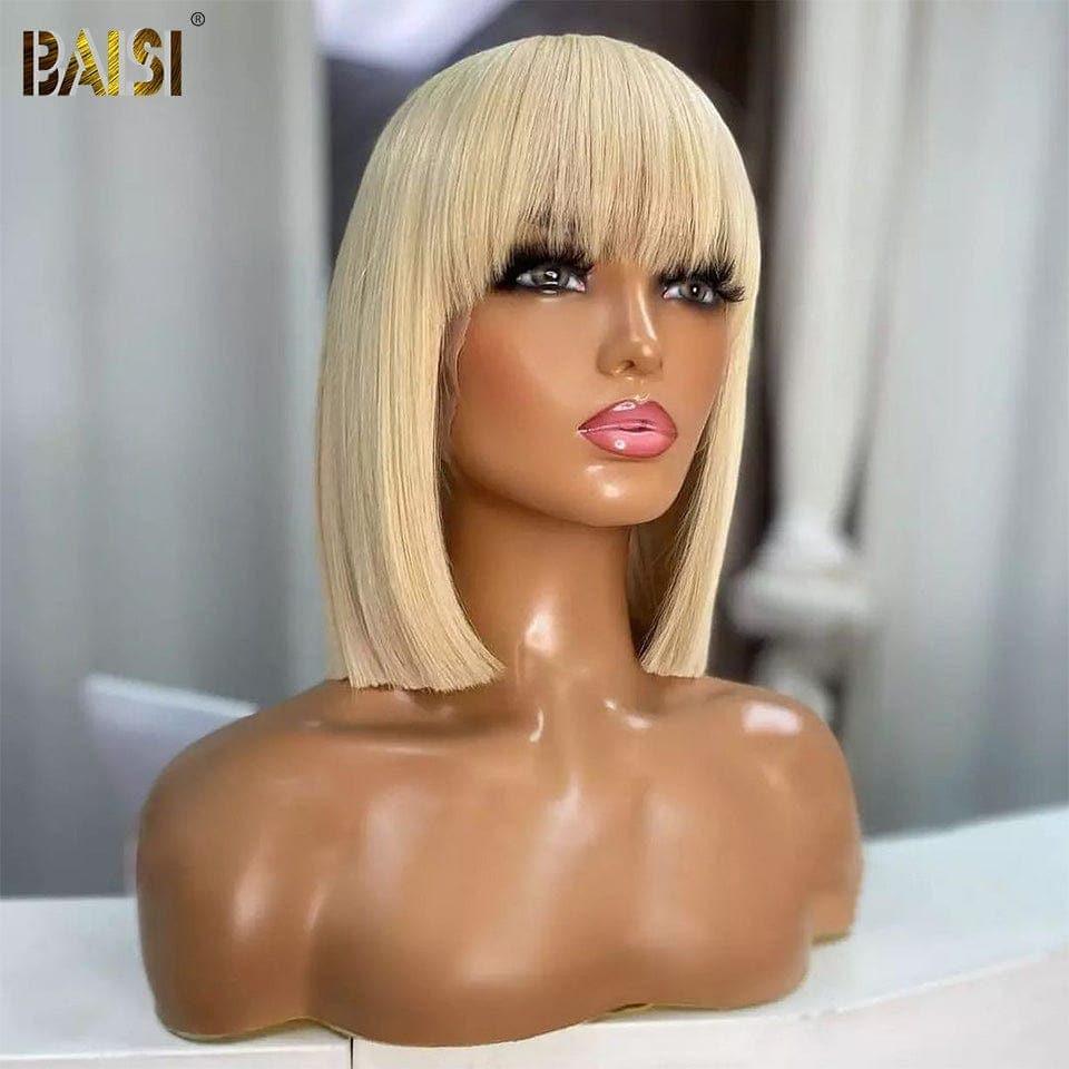 Peruca BAISI corte chinês sem lace, bob liso com franja, cor loiro 613