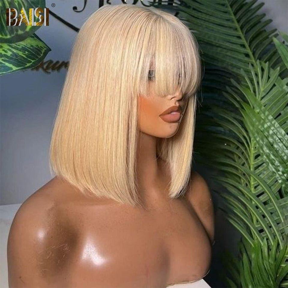 BAISI Perruque BOB Lisse avec Frange NOIR de luxe Vietnam Hair SDD bone straight ou Blonde #613 Avec La Frange