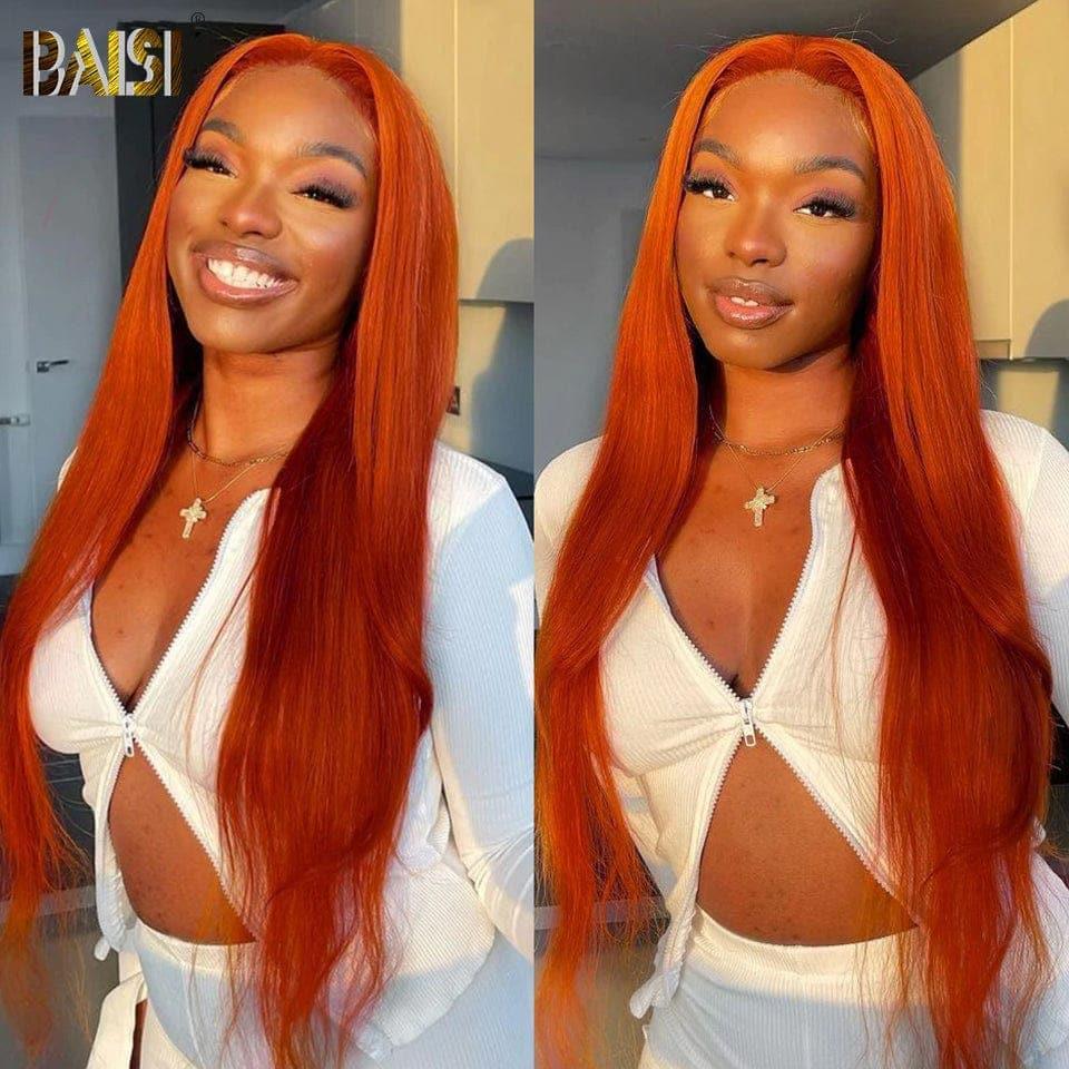 BAISI Good Quality Color Orange Straight 13x4 Lace Frontal Wigs 100% Human Hair