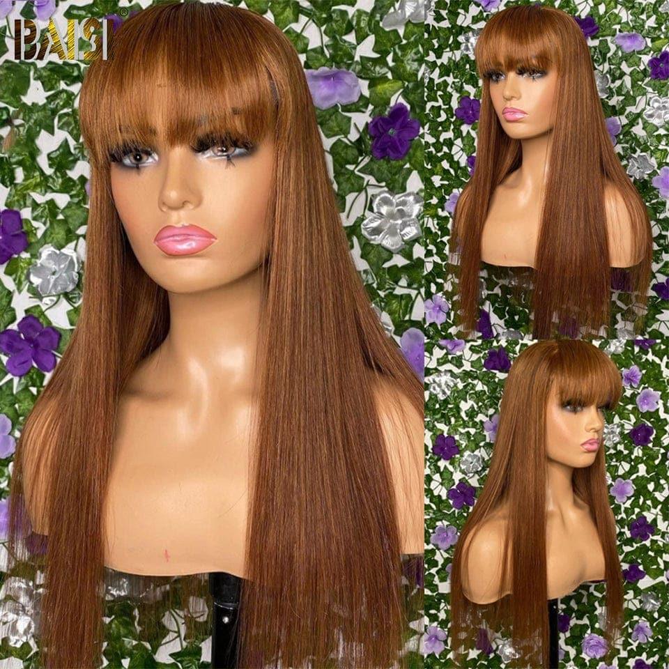 BAISI Acquista almeno 2 parrucche al prezzo di fabbrica fornitore 13x4 Lace Frontal Parrucca Liscia Marrone #4 con Frangia in 100% Capelli Umani (Non serve codice)