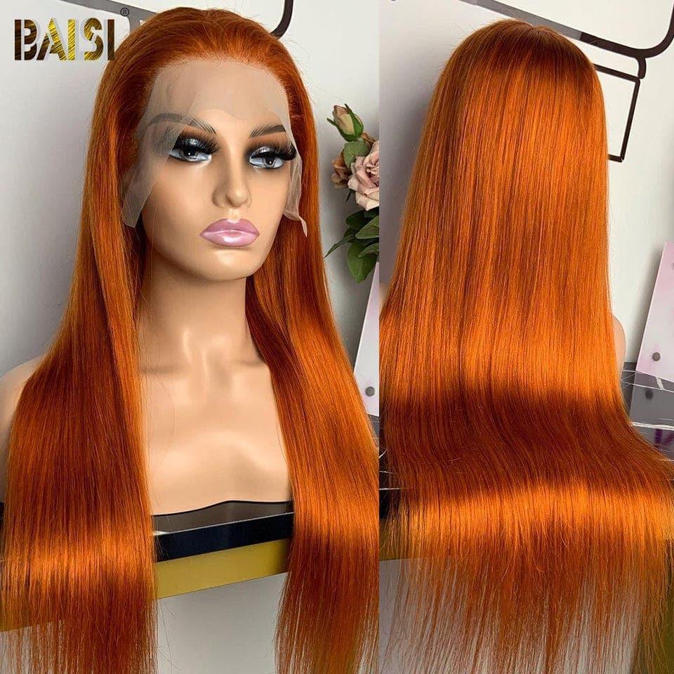 BAISI 13x4 Lace Frontal Perruque Lisse Orange en 100% Cheveux Humains
