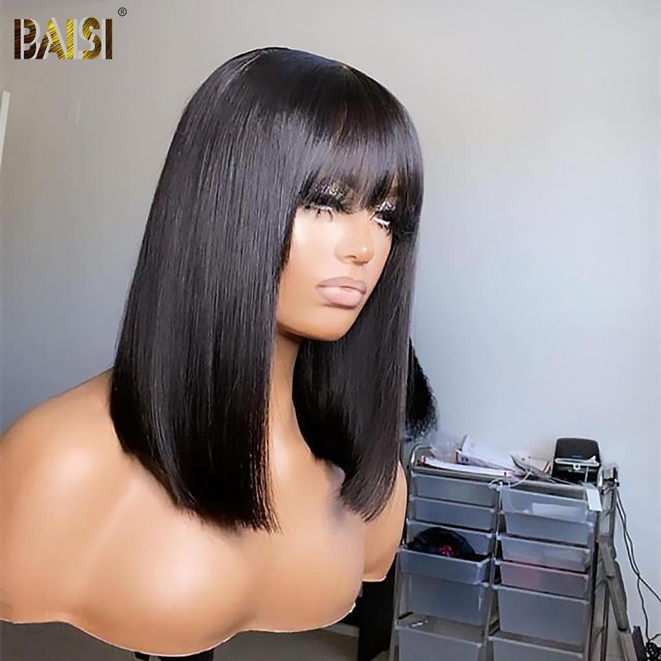BAISI Achetez 2 perruques minimum au prix d'usine fournisseur en France TVA 0€ 48H arrivé COUPE CHINOISE SANS LACE PERRUQUE BOB LISSE AVEC FRANGE (Pas Besoin de Code)