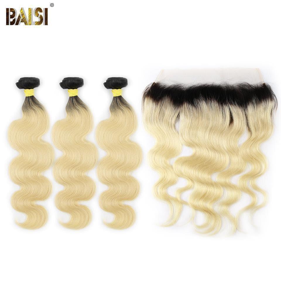 BAISI 10A 100% Cheveux Humains 1B/613# Eurasiens Ondulés Body Wave Blondes Mèche En Lot Avec Frontal